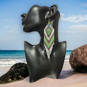 New! Southwest Boho Seed Bead White Tassle Earrings.